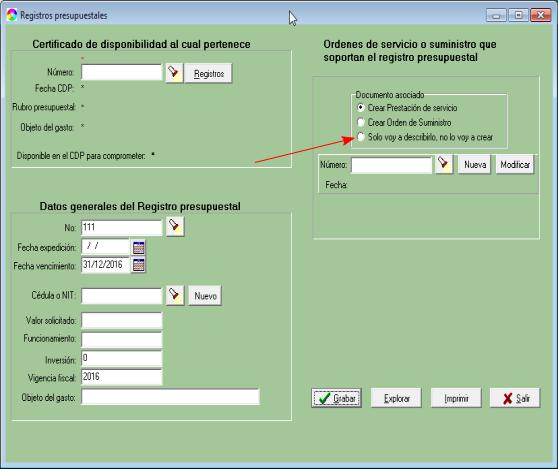 Formulario para digira un Registro Presupuestal